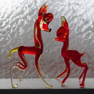 Red Glass Deer Figurines
